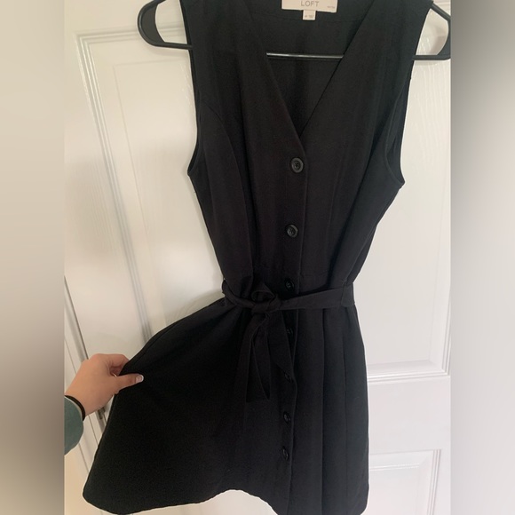 Loft black button dress with tie - Picture 1 of 2